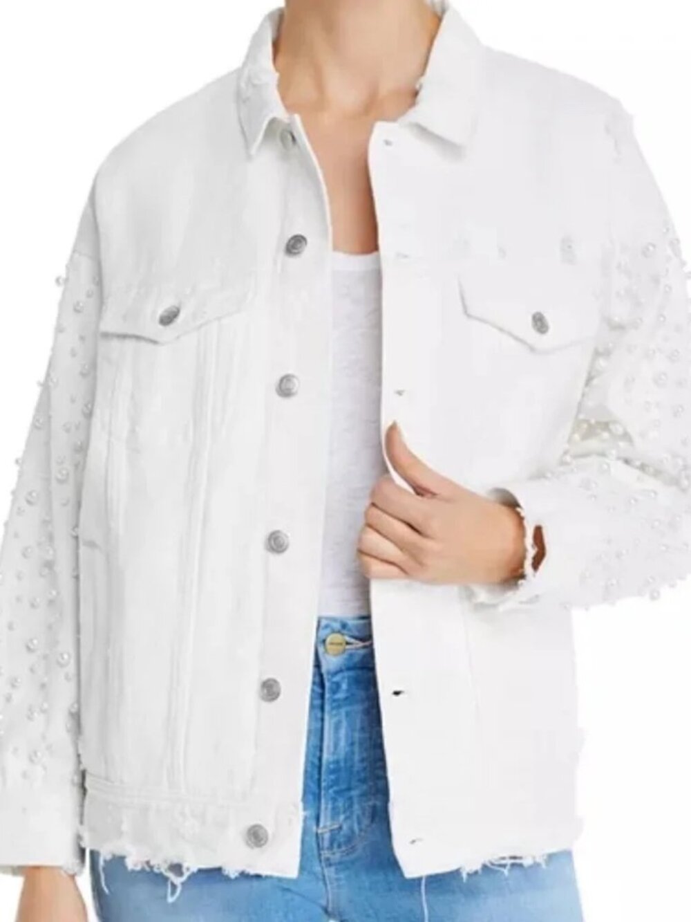 Sunset + Spring White Denim Embellished Jacket S